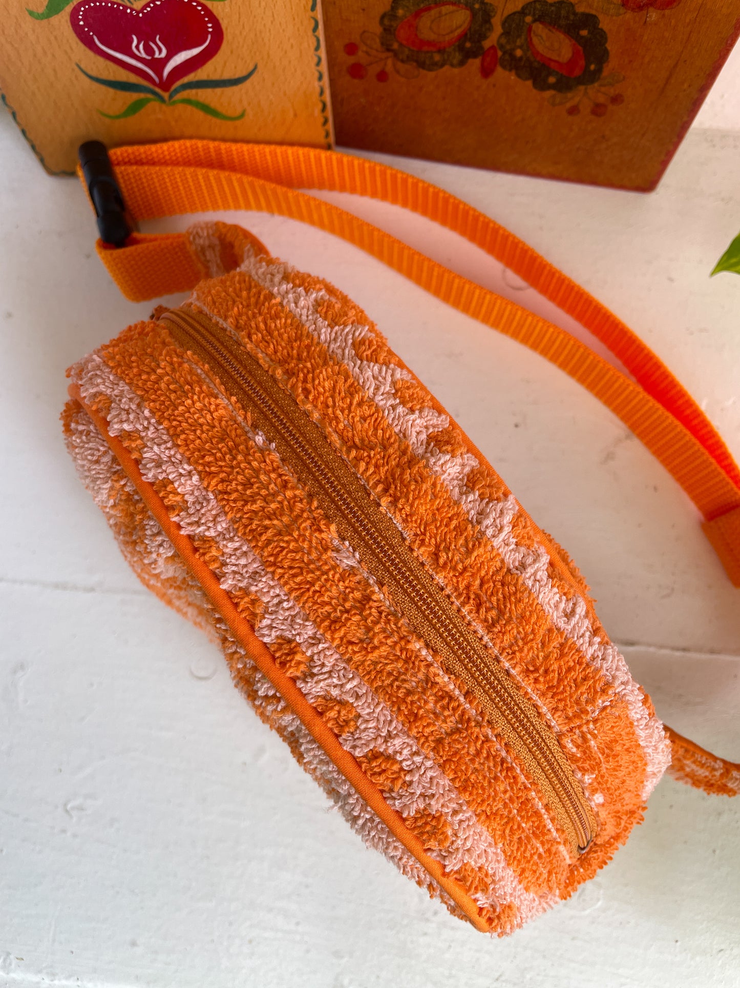 Vintage towel fanny pack | Orange flower