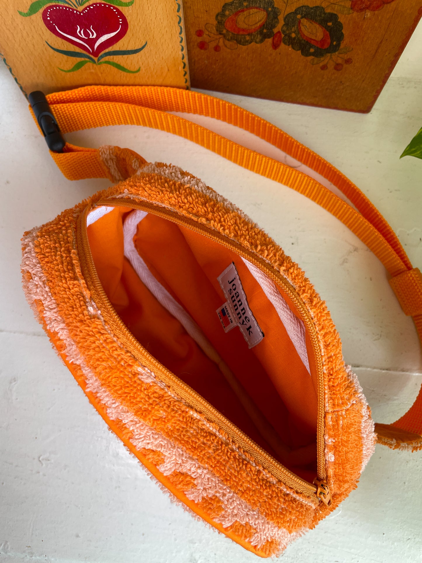 Vintage towel fanny pack | Orange flower