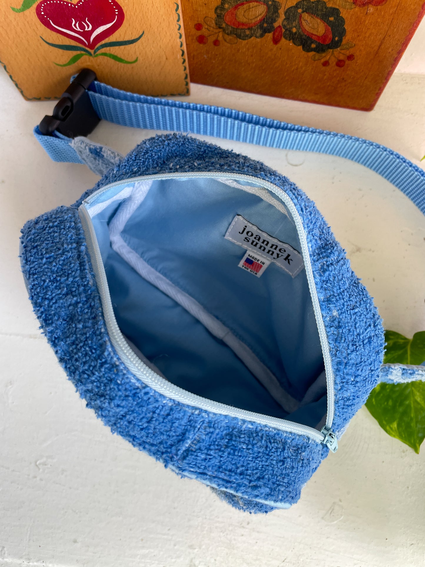 Vintage towel fanny pack | Sky blue flower