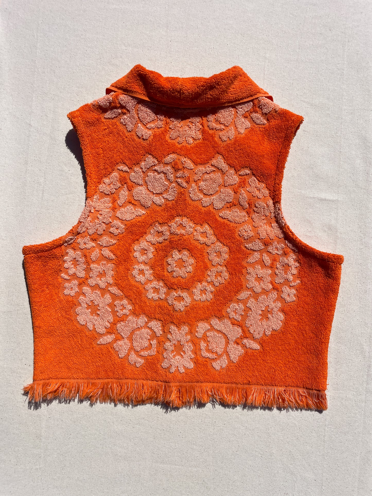 Vintage towel vest top | Orange circle flower (L)