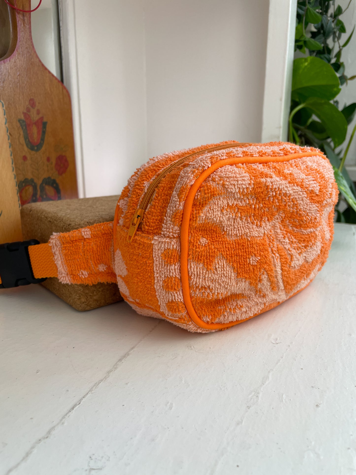 Vintage towel fanny pack | Orange flower