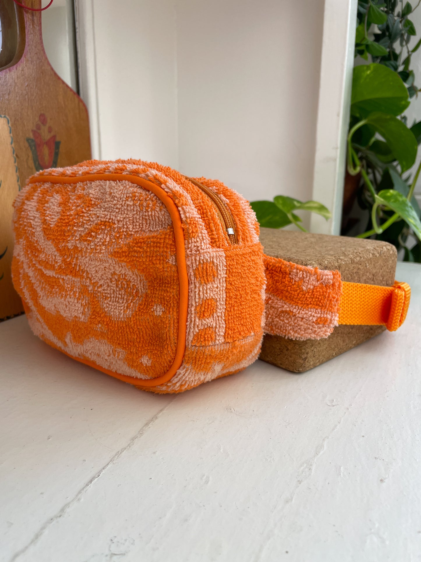 Vintage towel fanny pack | Orange flower