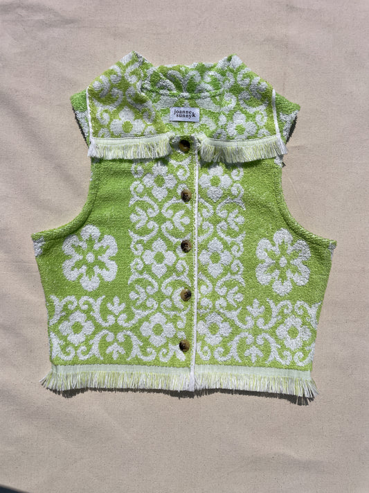 Vintage towel vest top | Lime white border (XS)