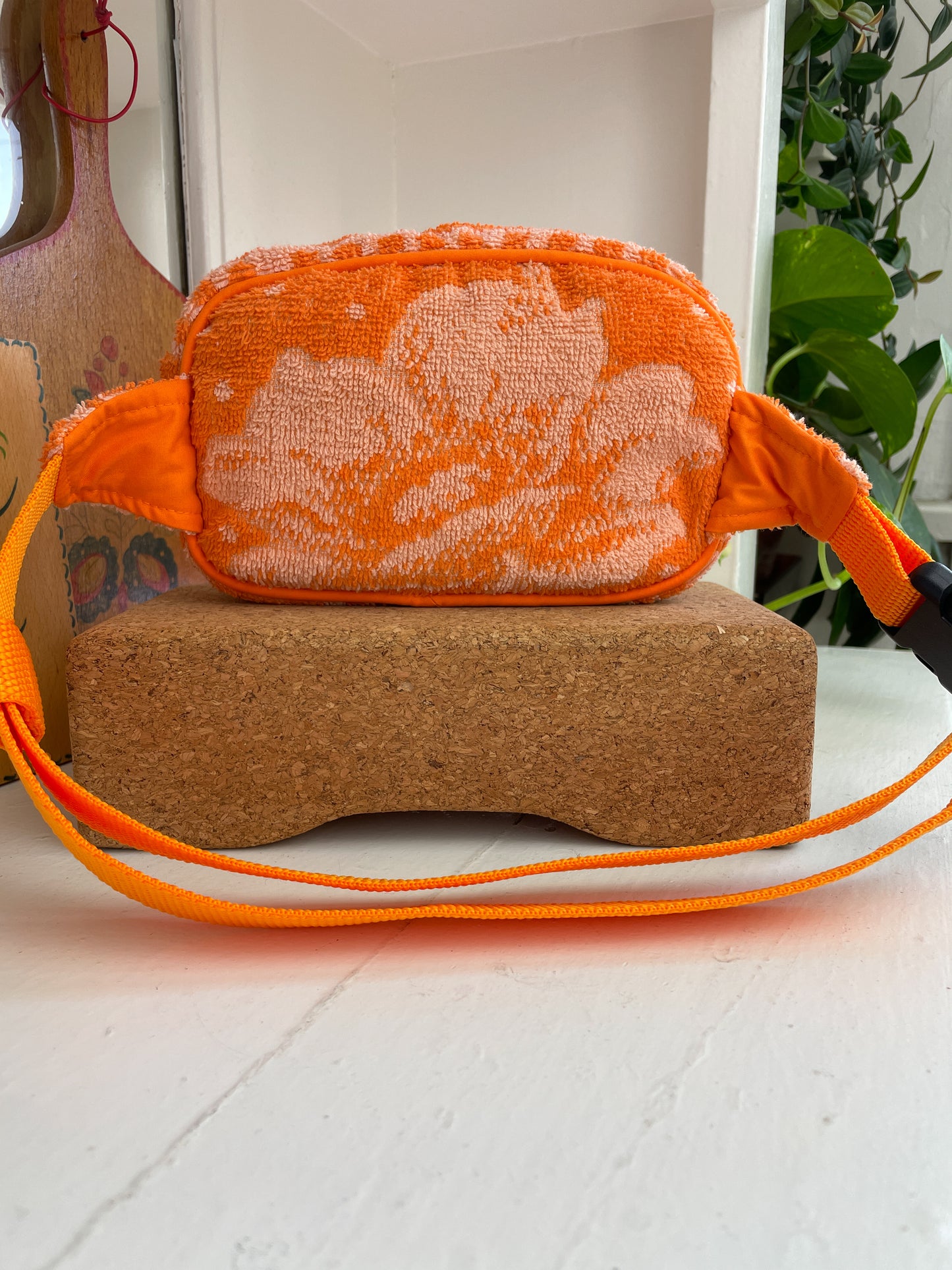 Vintage towel fanny pack | Orange flower