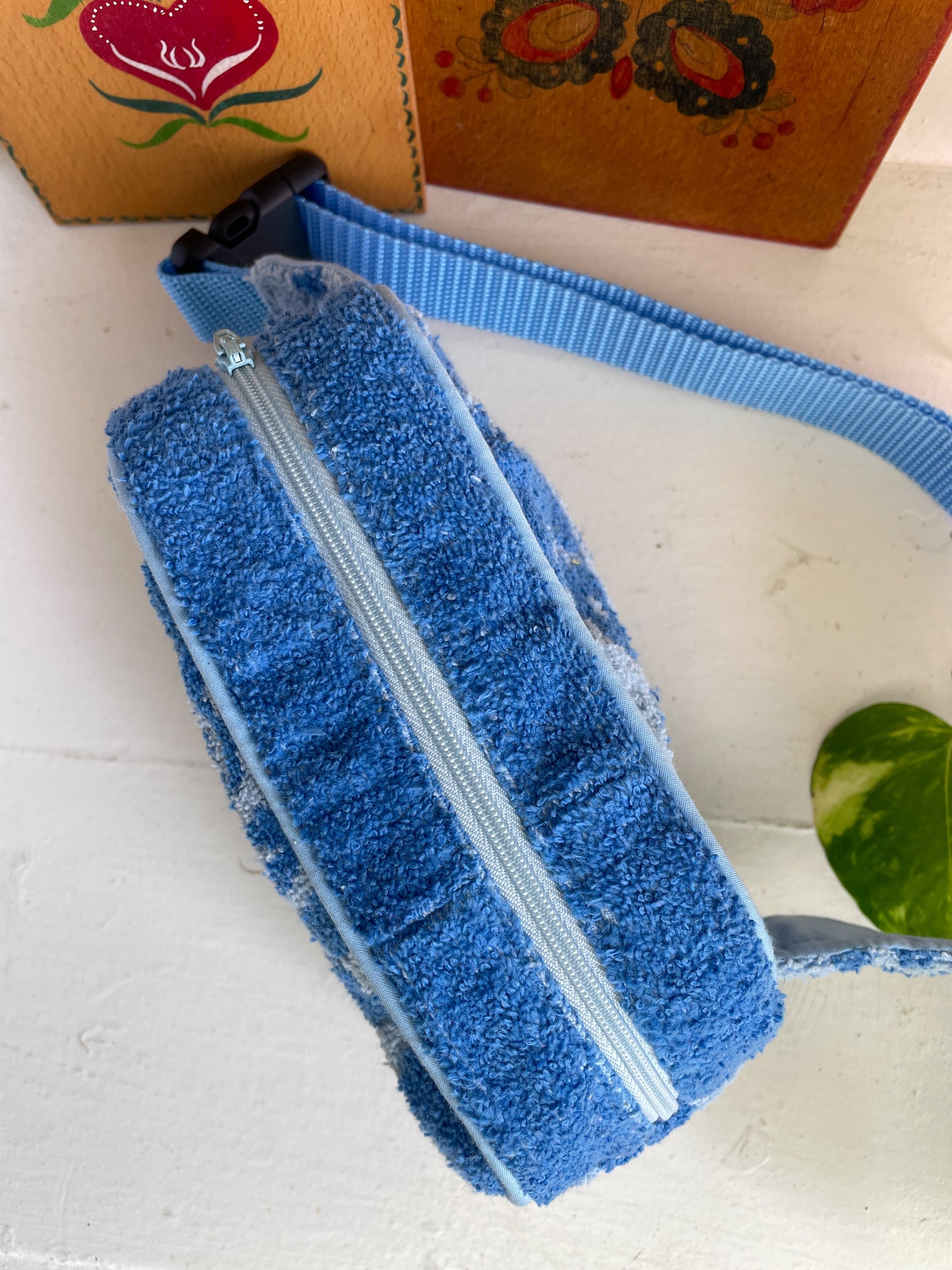 Vintage towel fanny pack | Sky blue flower