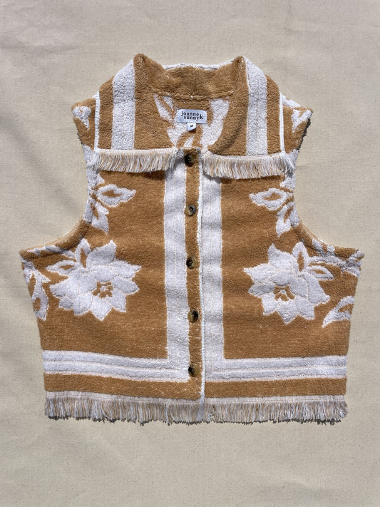 Vintage towel vest top | Light taupe flower (M)