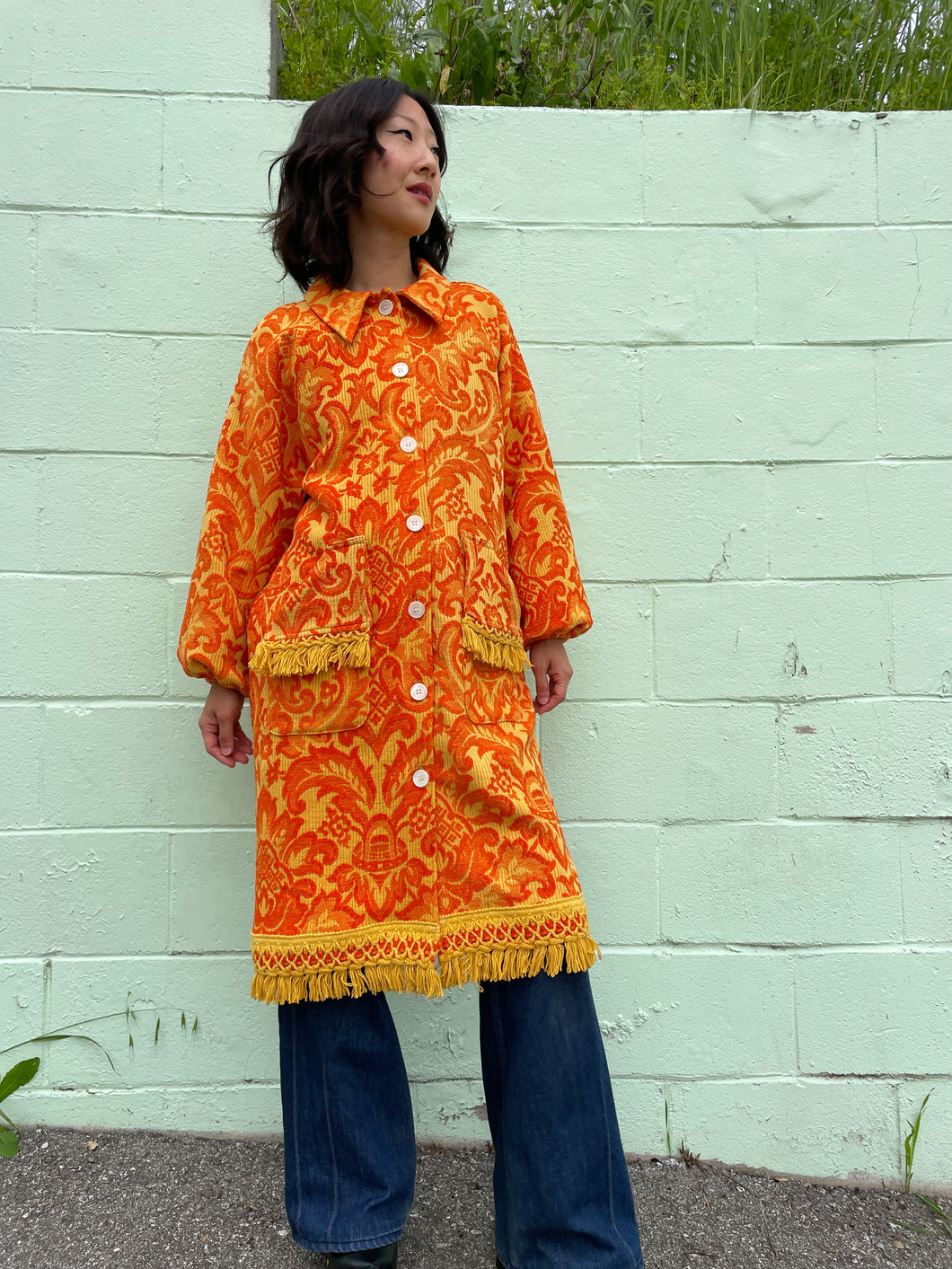 Vintage bedspread jacket | Orange marigold