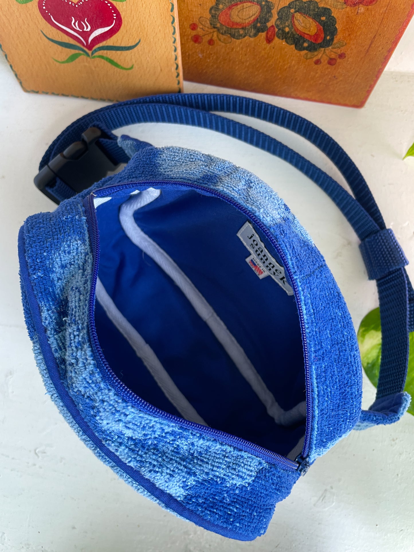 Vintage towel fanny pack | Royal blue flower