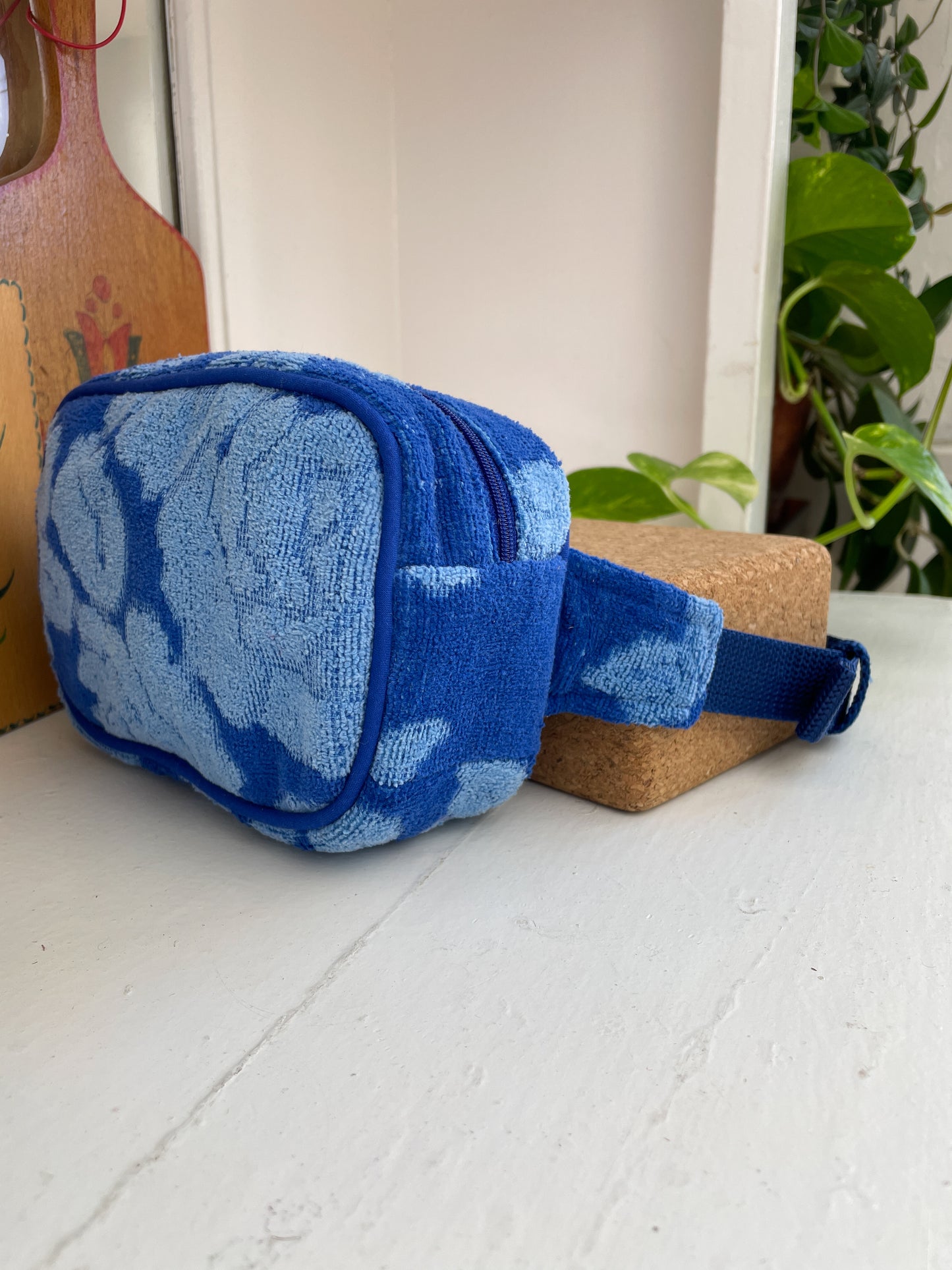 Vintage towel fanny pack | Royal blue flower