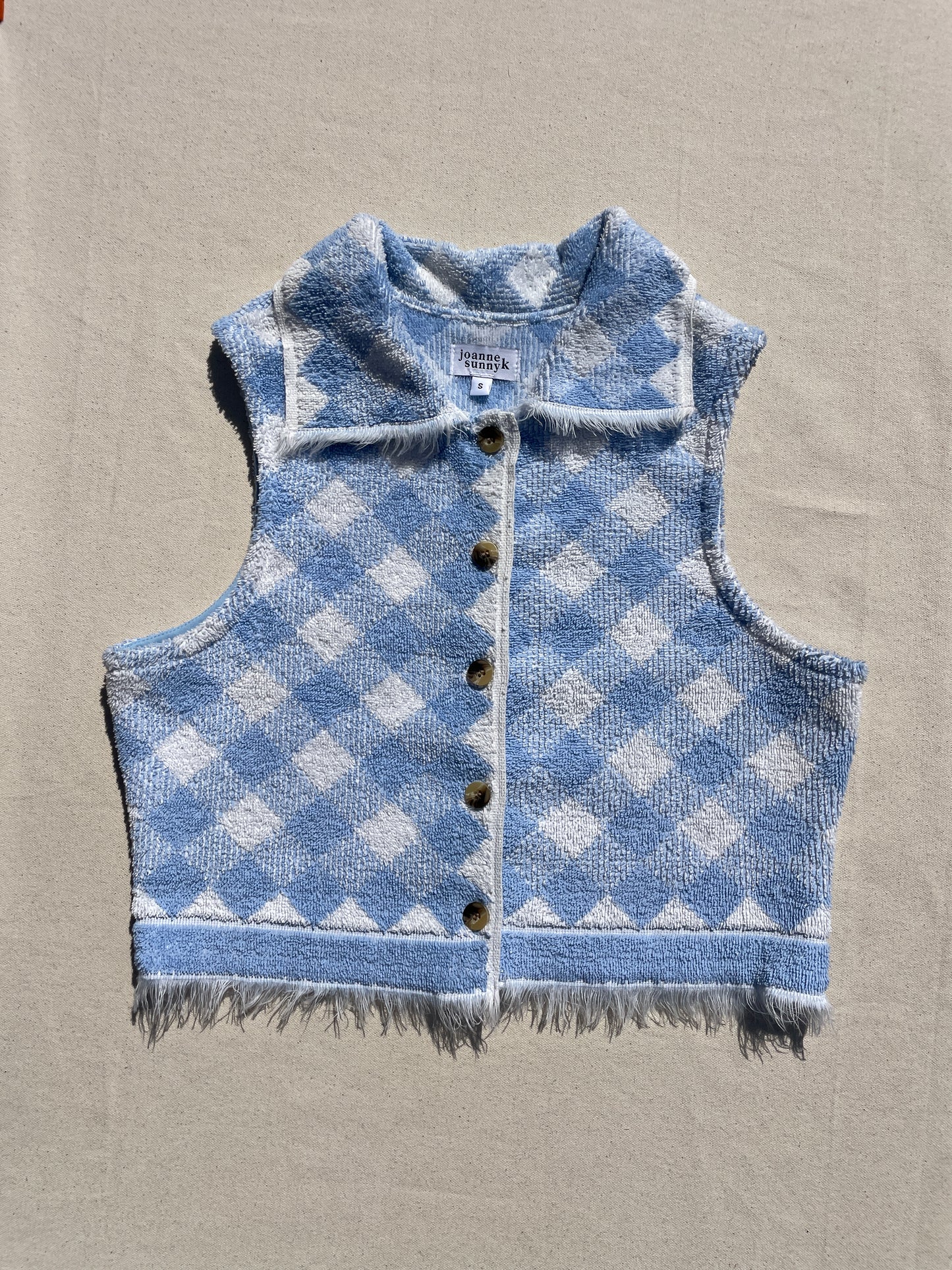 Vintage towel vest top | Baby blue gingham (S)
