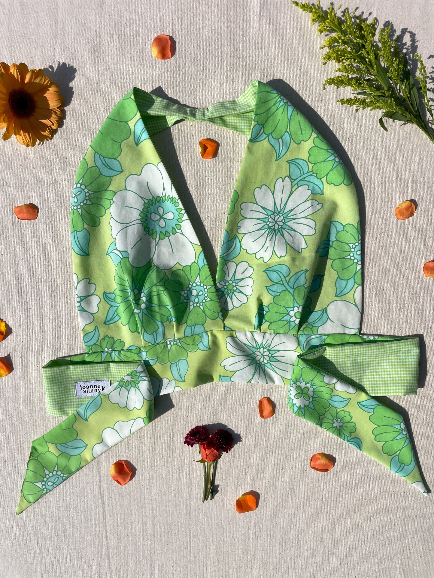 Reversible Halter | Light lime flower & gingham
