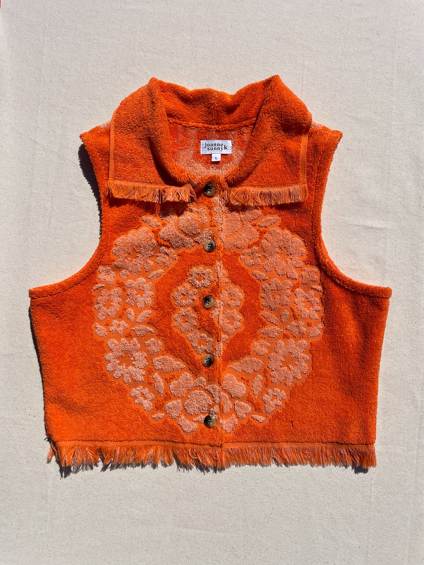Vintage towel vest top | Orange circle flower (L)