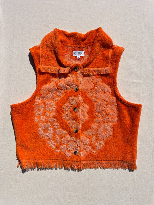 Vintage towel vest top | Orange circle flower (L)
