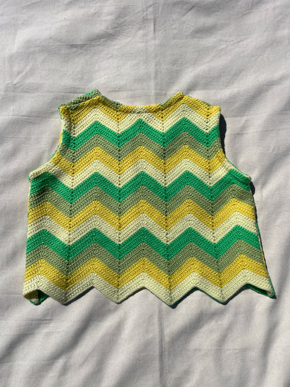 Cropped vest | Yellow lime wavy stripe