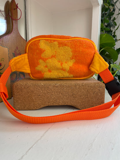 Vintage towel fanny pack | Orange marigold flower 1