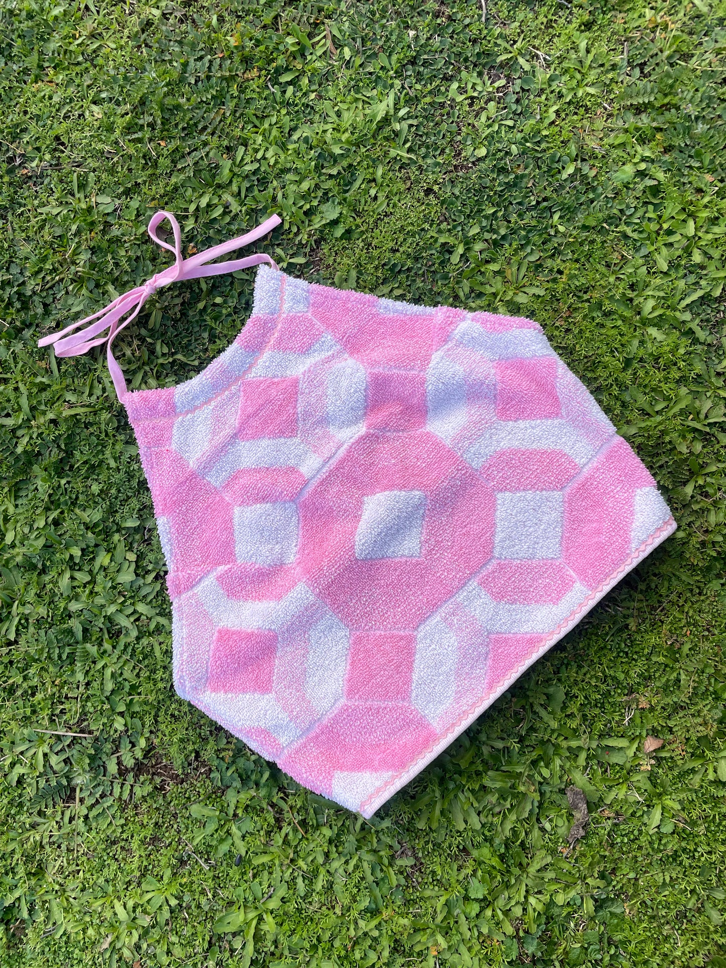 Vintage towel halter top | Pink Small