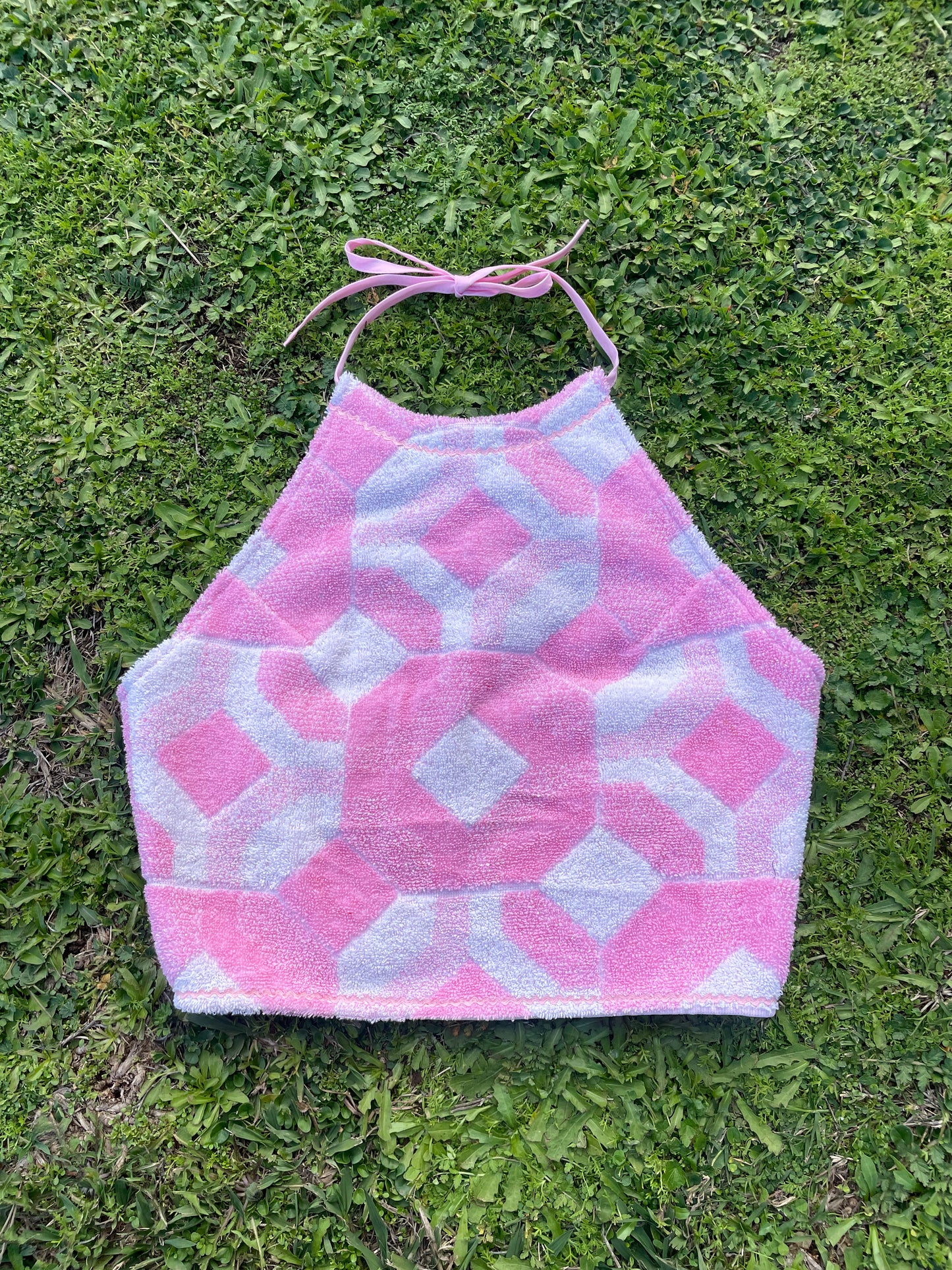 Vintage towel halter top | Pink Medium