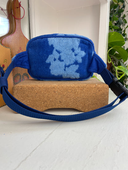 Vintage towel fanny pack | Royal blue flower