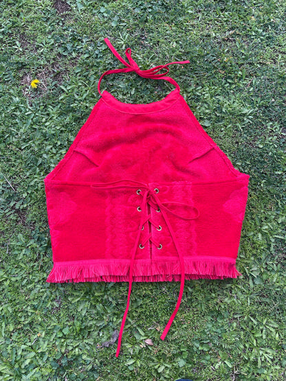 Vintage towel halter top | Red Large