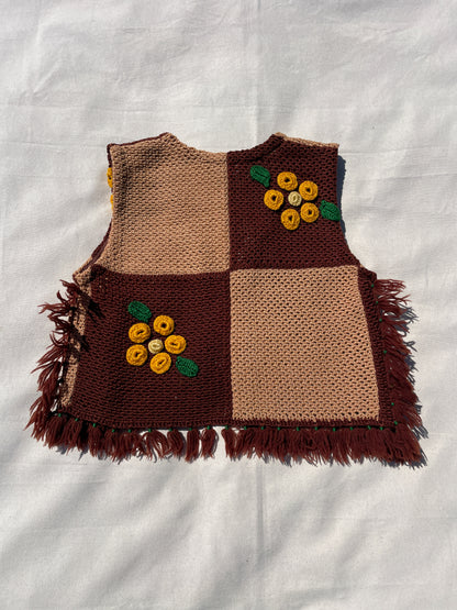 Cropped vest | Brown tan flower