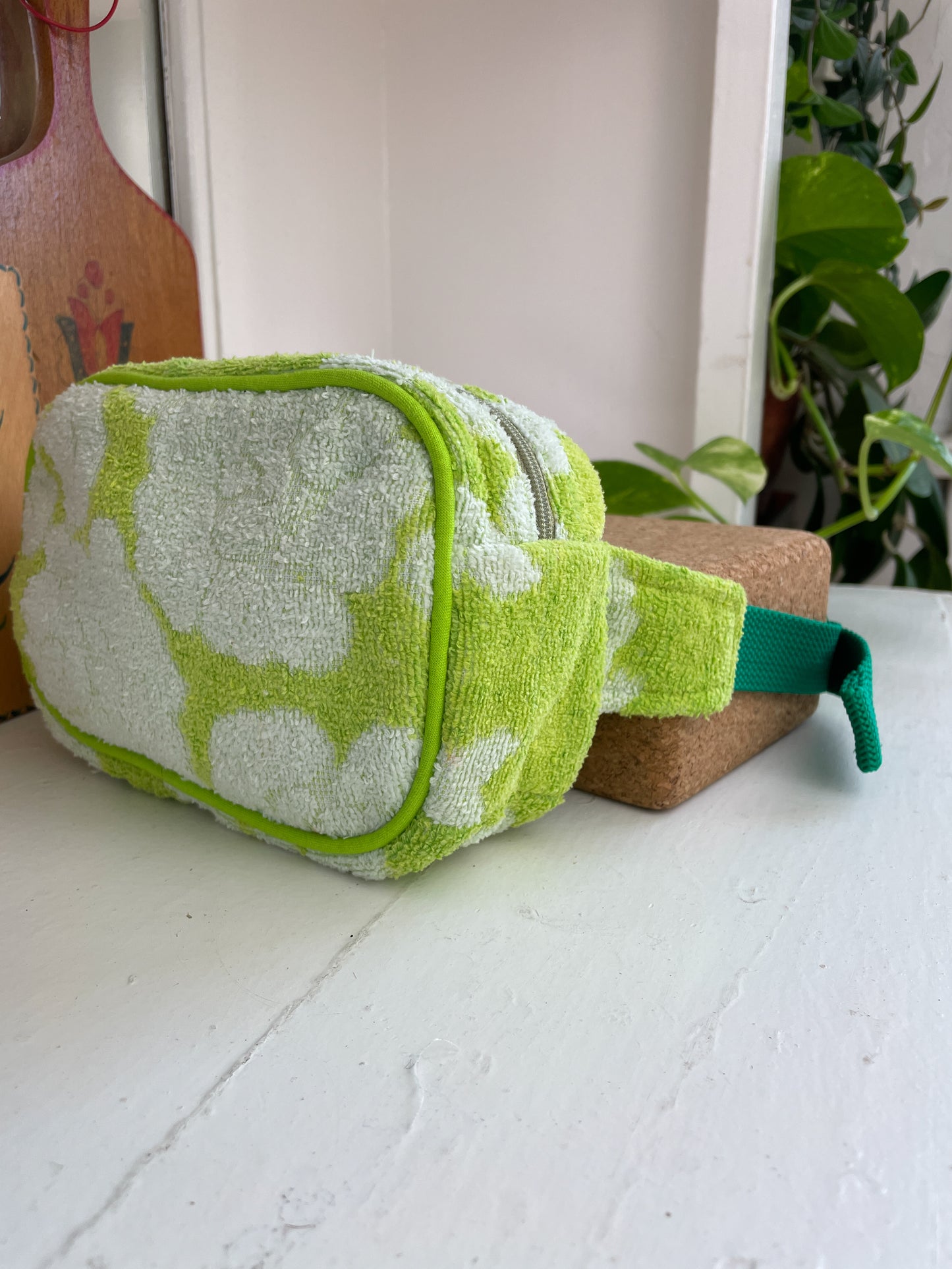 Vintage towel fanny pack | Neon lime flower
