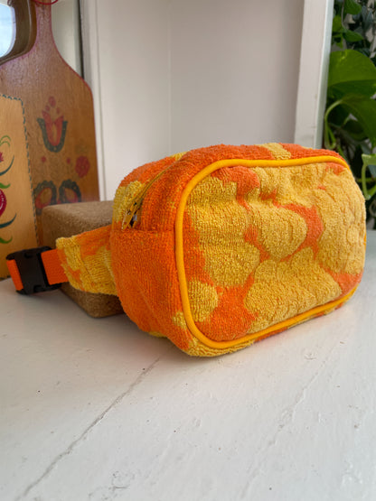 Vintage towel fanny pack | Orange marigold flower 1