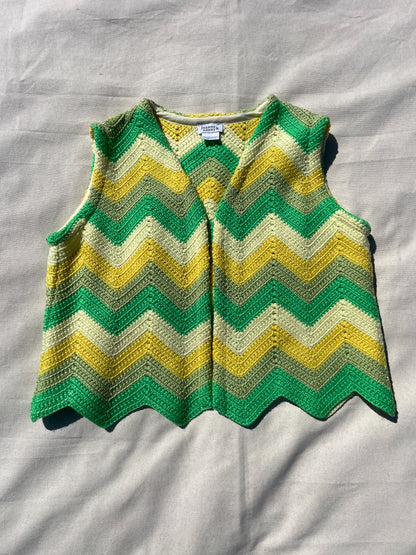 Cropped vest | Yellow lime wavy stripe