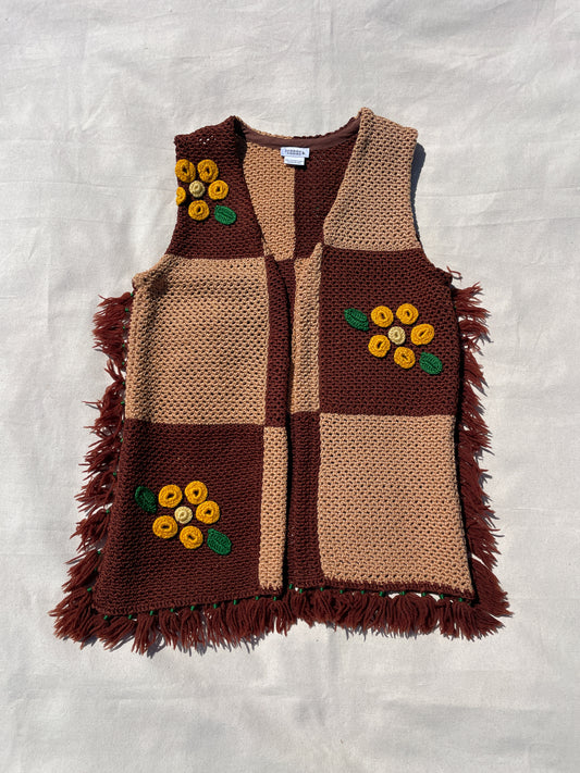 Fringe vest | Brown tan flower