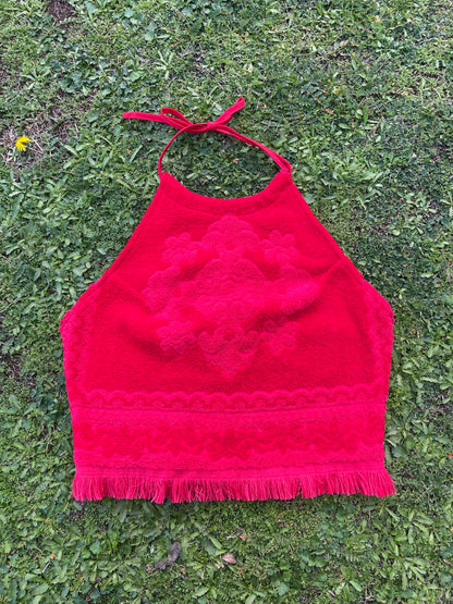 Vintage towel halter top | Red Large