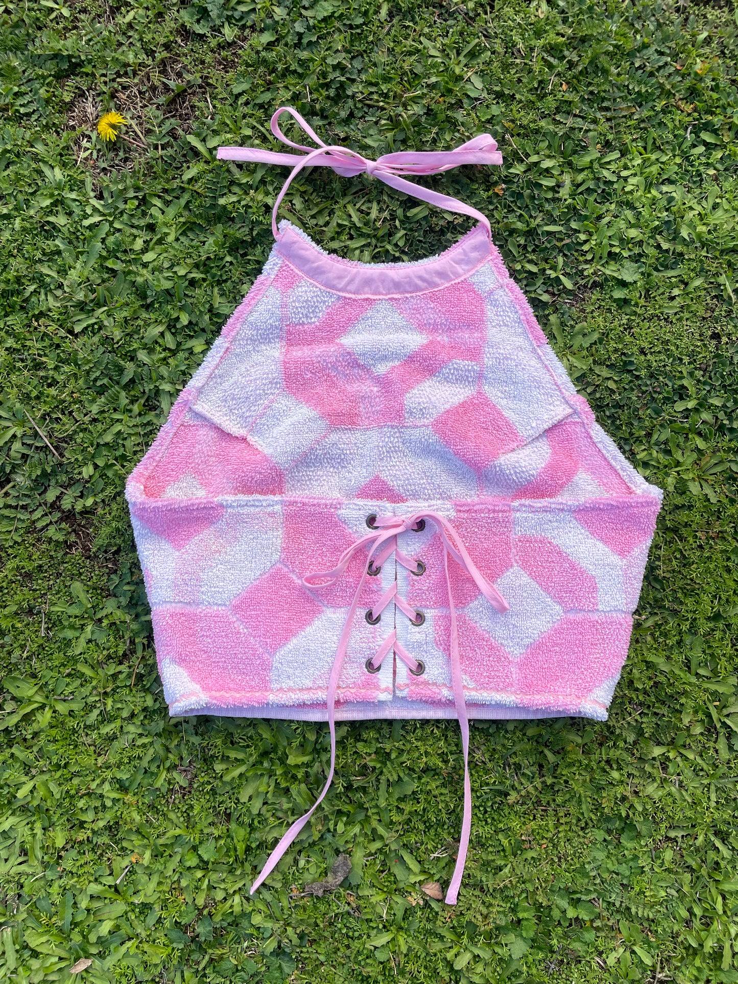 Vintage towel halter top | Pink Small