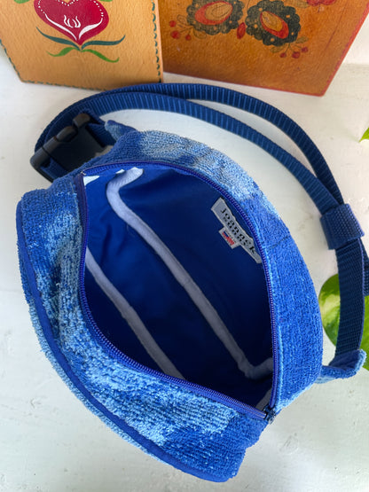 Vintage towel fanny pack | Royal blue flower
