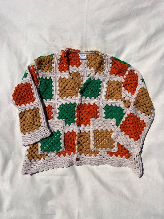 Grandpa Cardigan | Cream orange green