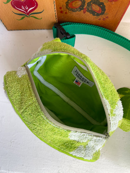 Vintage towel fanny pack | Neon lime flower