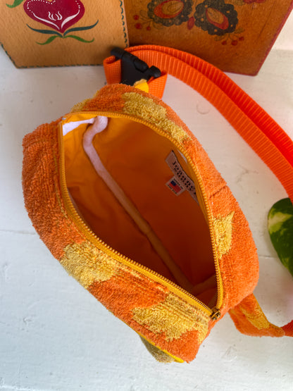 Vintage towel fanny pack | Orange marigold flower 1