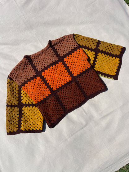 Cropped Cardigan | Brown multi colorblock