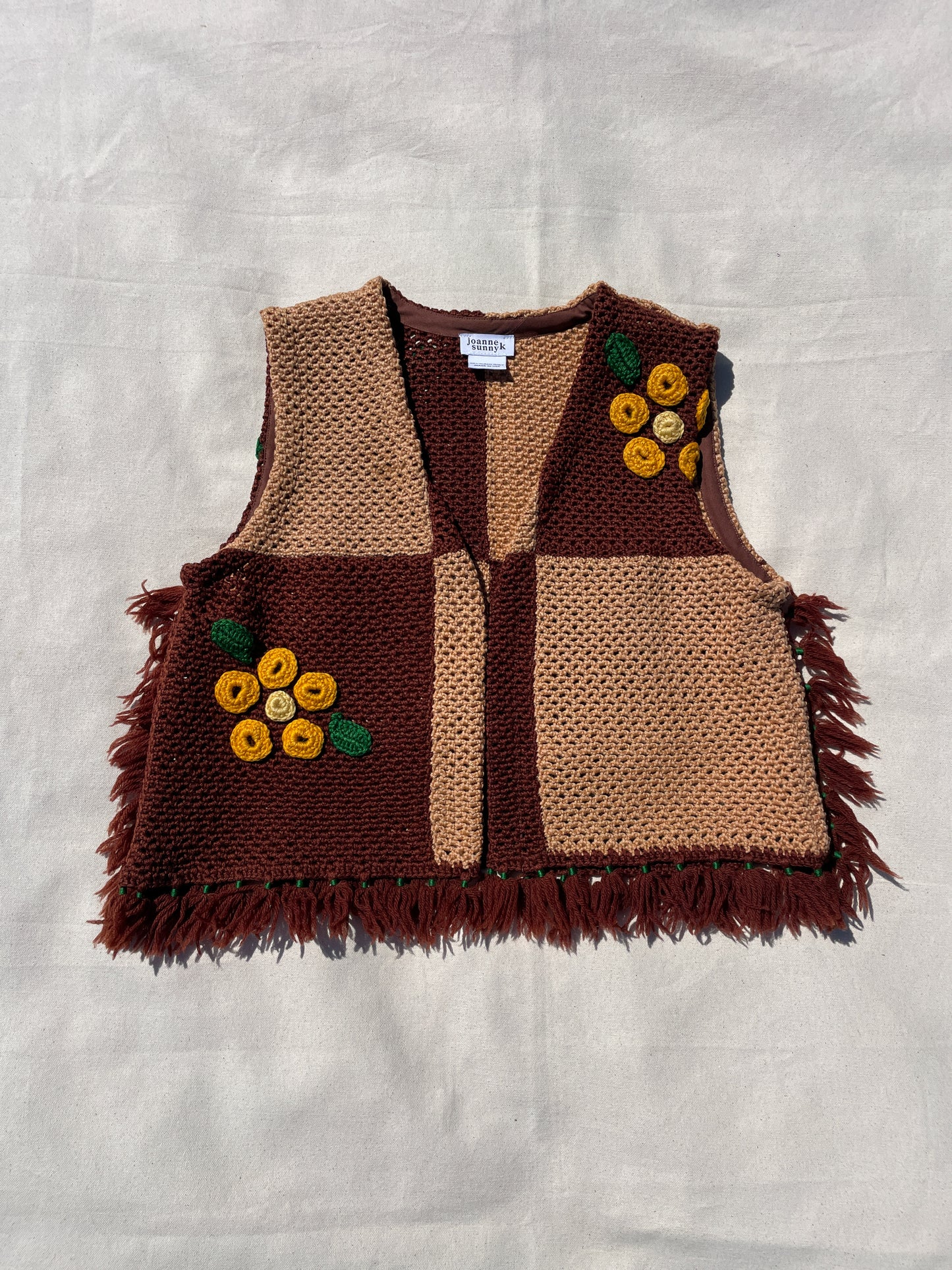 Cropped vest | Brown tan flower