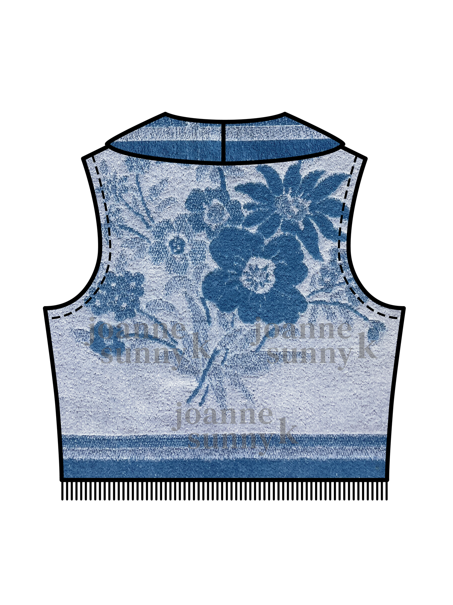 Vintage towel vest top | Light blue flower border XS-S-M-L