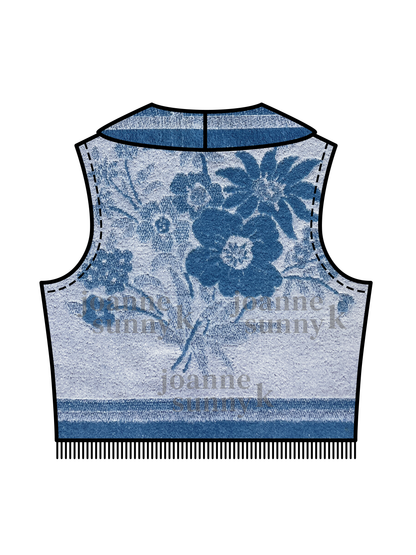 Vintage towel vest top | Light blue flower border XS-S-M-L