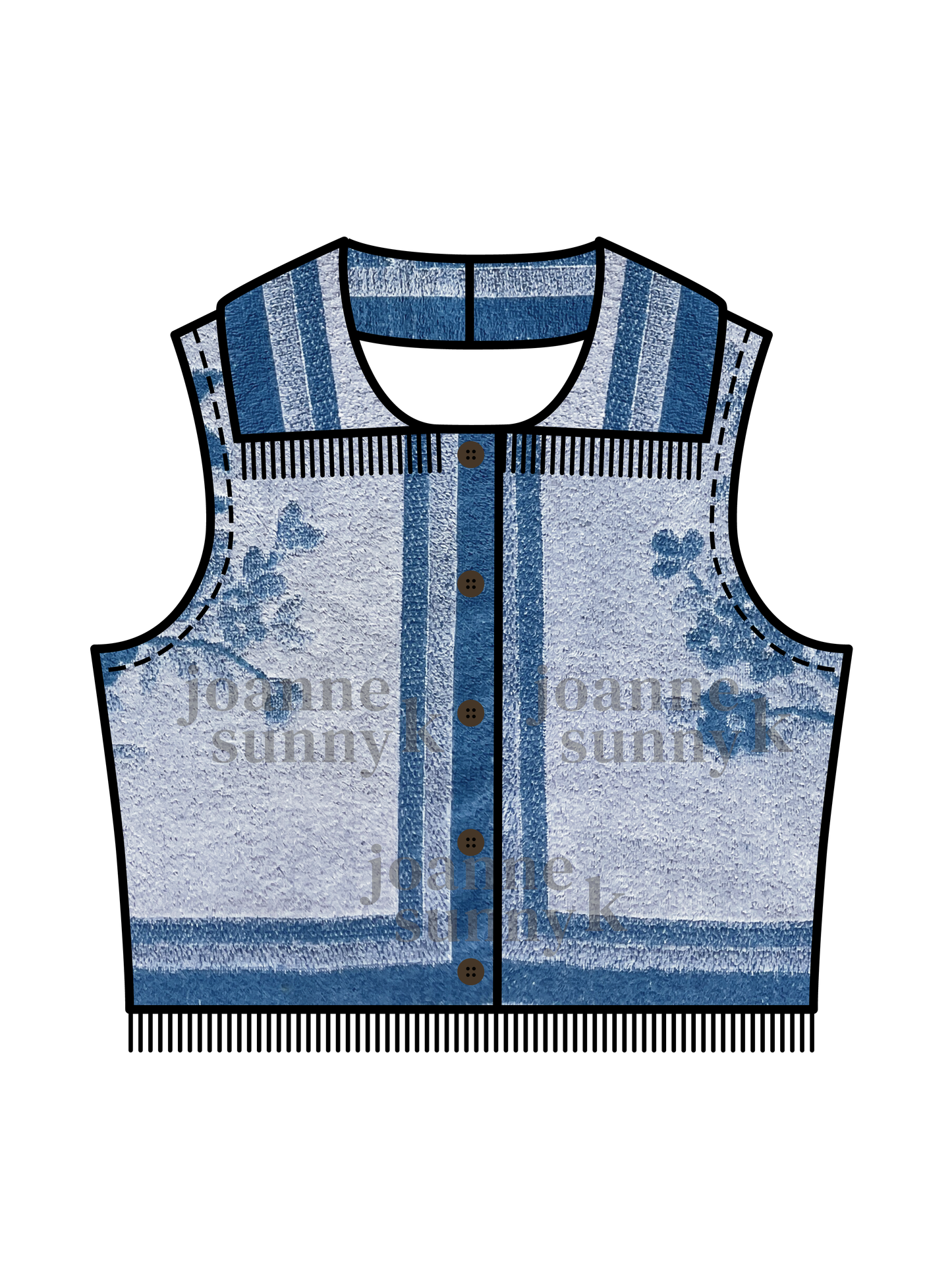Vintage towel vest top | Light blue flower border XS-S-M-L