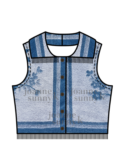 Vintage towel vest top | Light blue flower border XS-S-M-L