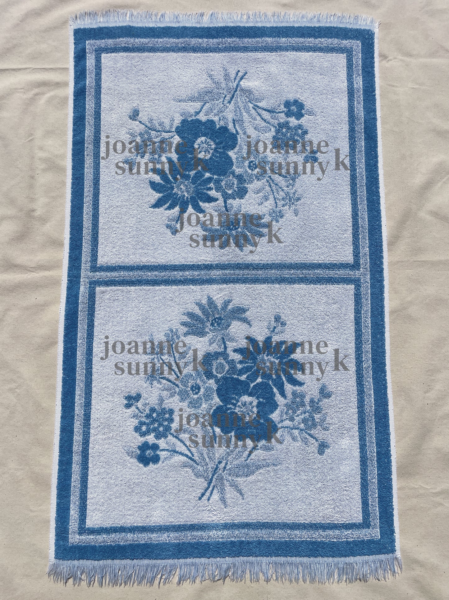 Vintage towel vest top | Light blue flower border XS-S-M-L