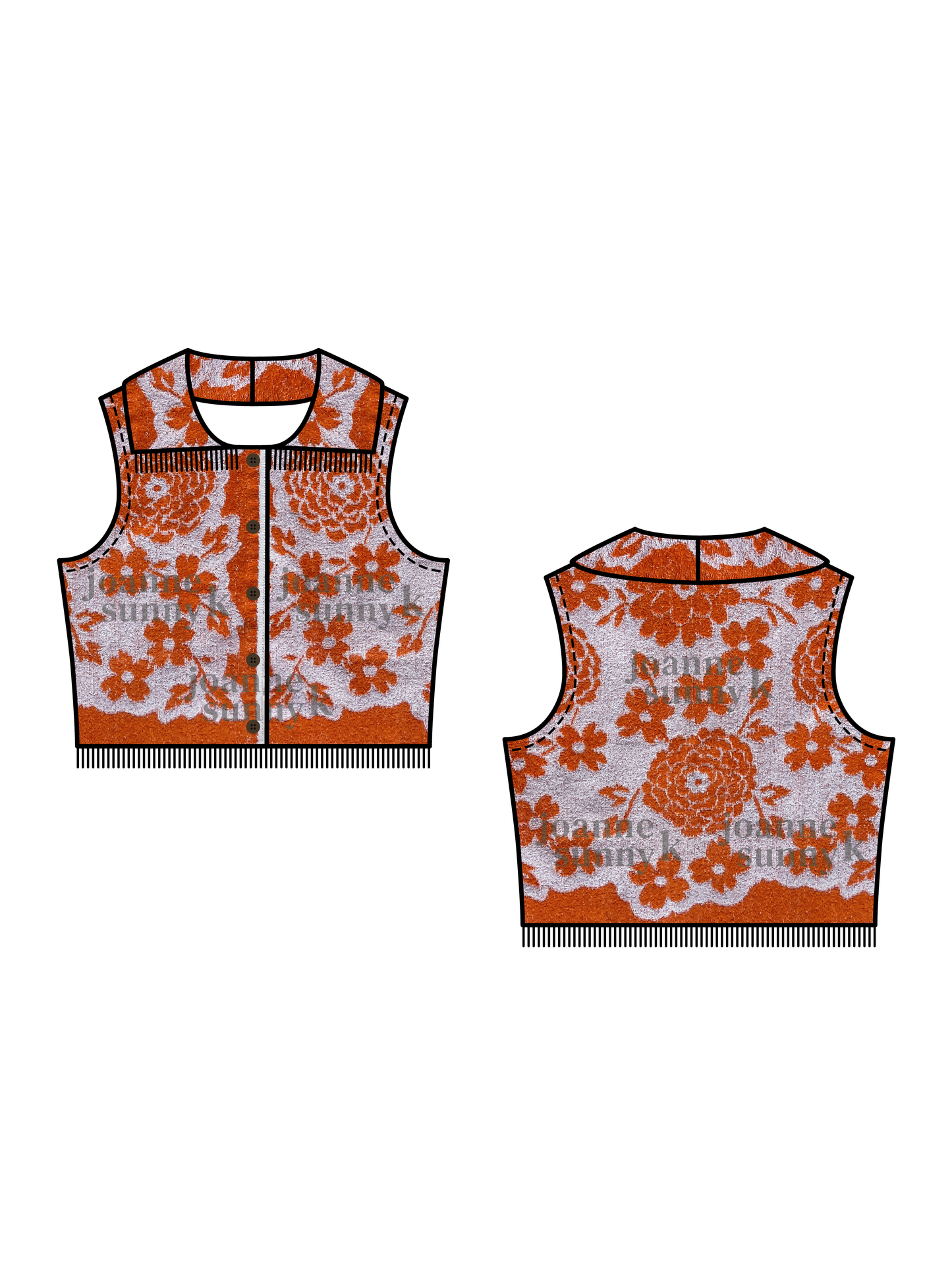 Vintage towel vest top | Orange white flower XS-S