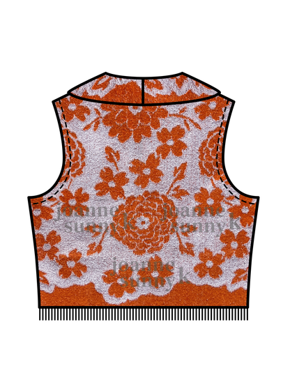 Vintage towel vest top | Orange white flower XS-S