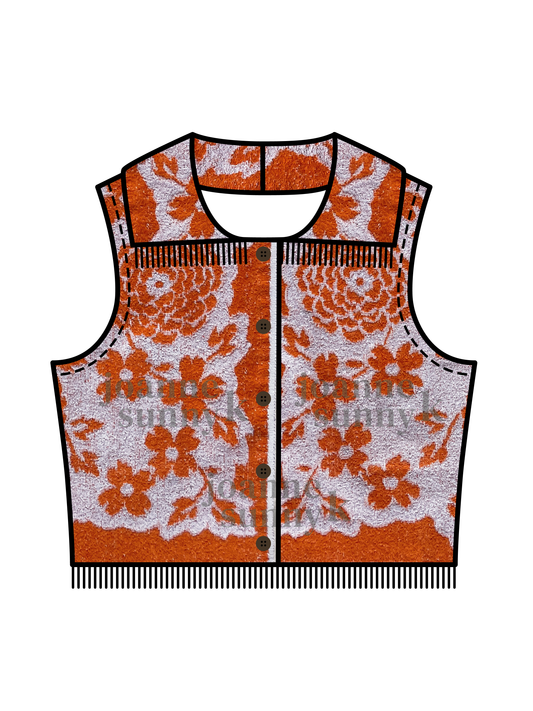 Vintage towel vest top | Orange white flower XS-S