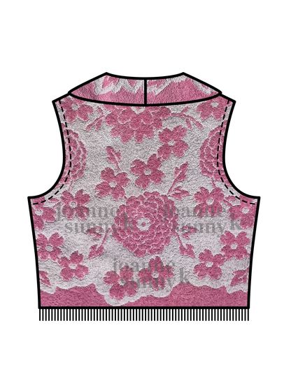 Vintage towel vest top | Pink white flower XS-S