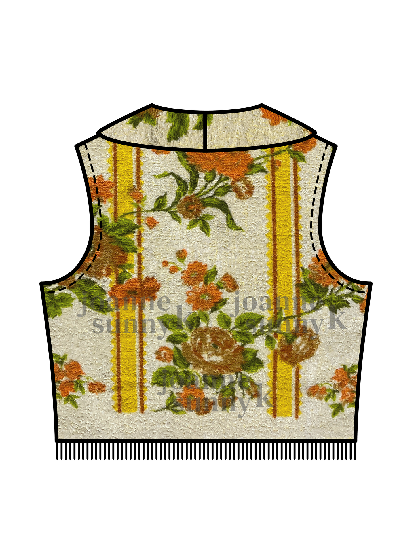 Vintage towel vest top | Yellow multi flower stripe XS-S