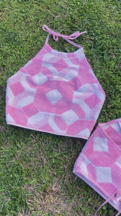 Vintage towel halter top | Pink Small