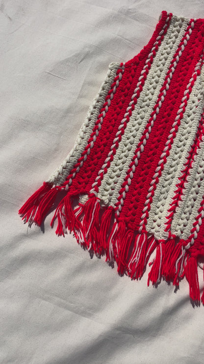 Fringe vest | Red cream stripe