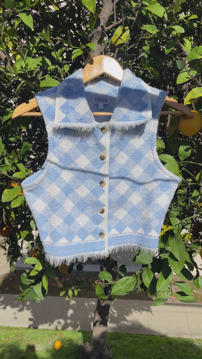Vintage towel vest top | Baby blue gingham (S)