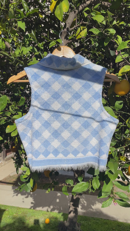 Vintage towel vest top | Baby blue gingham (S)